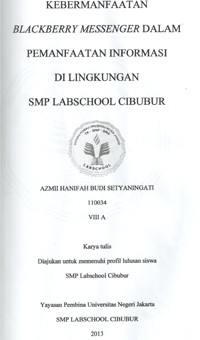 Image of Kebermanfaatan Blackberry Messenger Dalam Pemanfaatan Infomrasi di Lingkungan SMP Labschool Cibubur